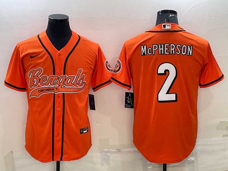 Mens Cincinnati Bengals #2 Evan McPherson Orange With Patch Cool Base Stitched Baseball Jersey->cincinnati bengals->NFL Jersey
